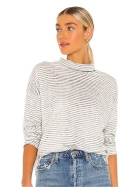 Free People Be Free MockNeck Striped Top - White & Black XS Oversized